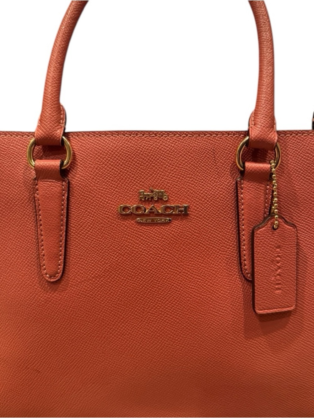 Coach Mini Surrey Carryall Crossbody Handbag Coral Pink Pebbled Leather Purse - Picture 6 of 11